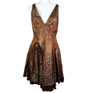 Jessica McClintock Brown V Neck Ruffle Hem Rhinestone Dress Size 12‎